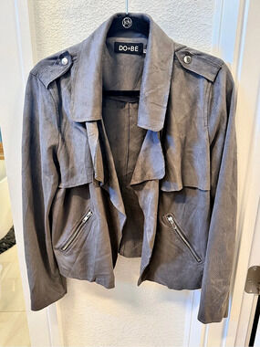 Do+Be Faux Suede Open Front Moto Jacket Gray Medium